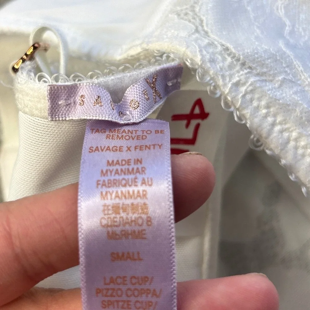 Savage X Fenty corset top womens small White Floral Lace Mesh Longline Bralette - Picture 9 of 14